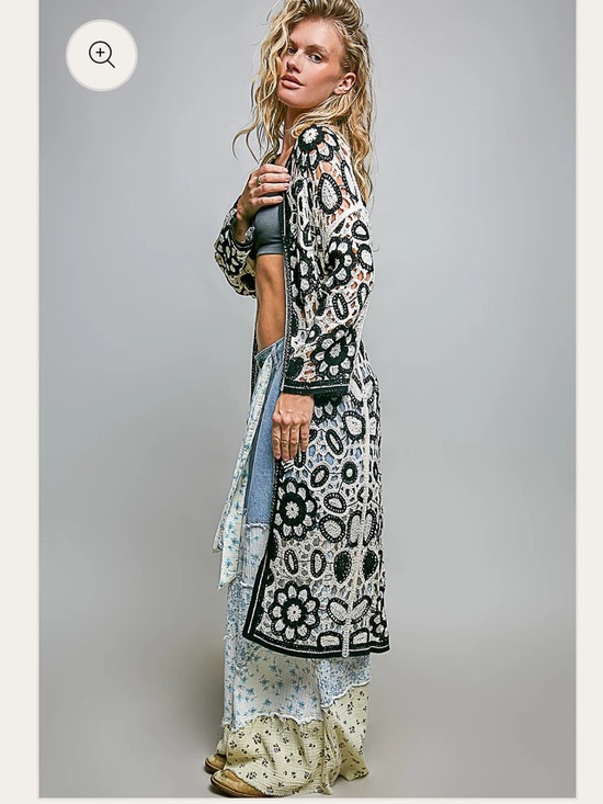 POL Sweaters - POL onyx edge boho open weave floral cardigan duster NWT OS